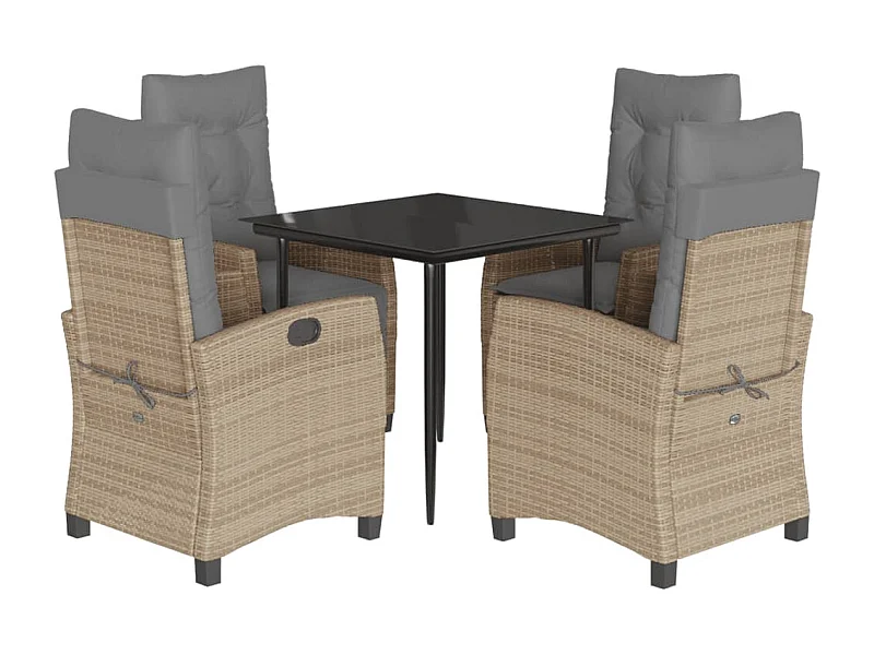 Rochester  Ensemble à manger de jardin coussins 5 pcs mélange beige rotin