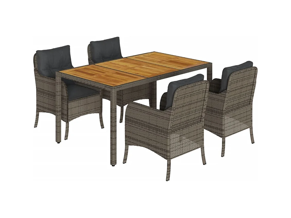 Waalre  Ensemble à manger de jardin 5 pcs coussins gris résine tressée