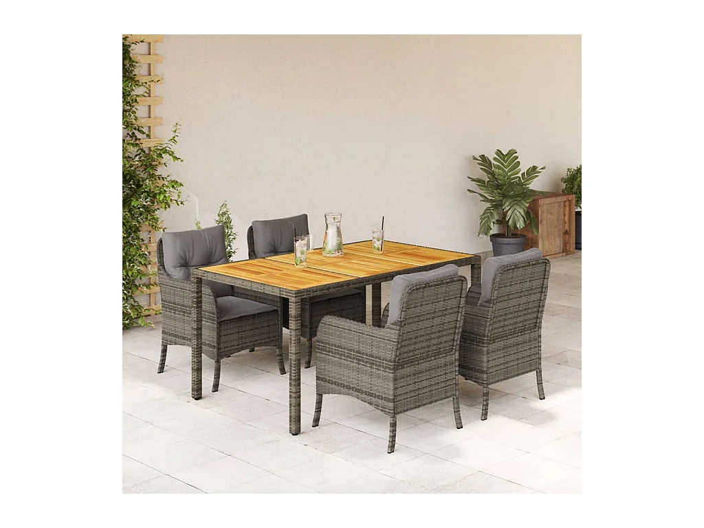 Waalre  Ensemble à manger de jardin 5 pcs coussins gris résine tressée