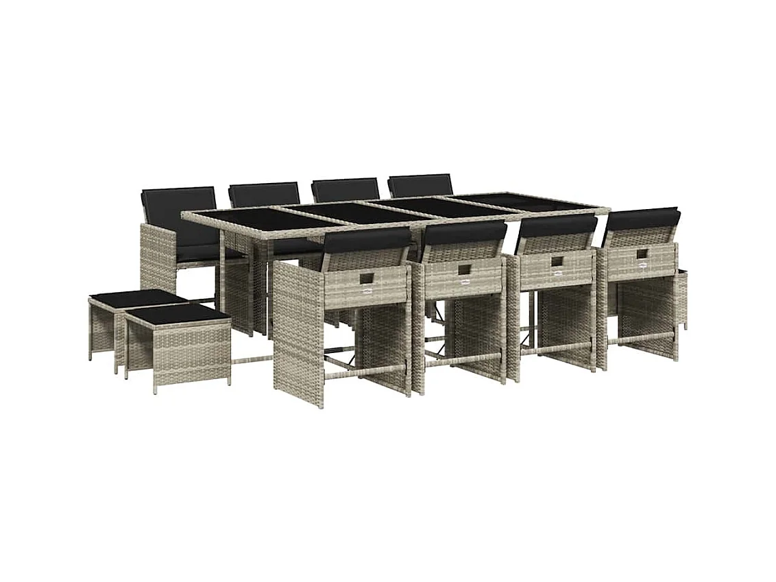 Enfield  13-delige Tuinset met kussens poly rattan lichtgrijs