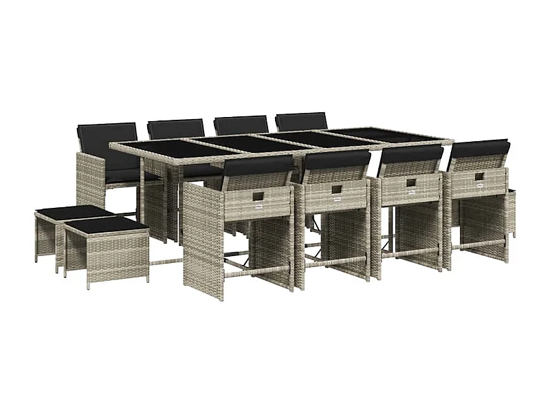 Enfield  Ensemble à manger de jardin et coussins 13 pcs gris clair rotin