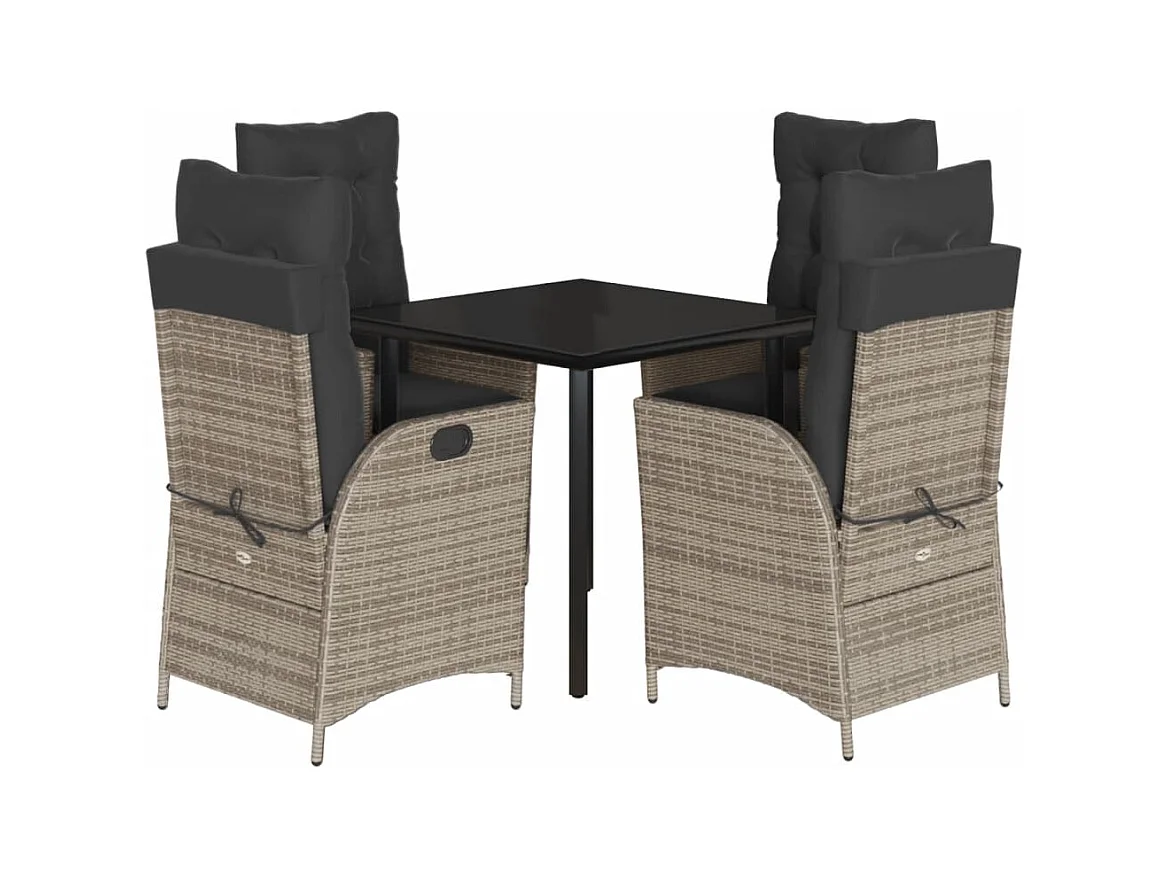 Eugenie  Ensemble à manger de jardin 5 pcs coussins gris résine tressée