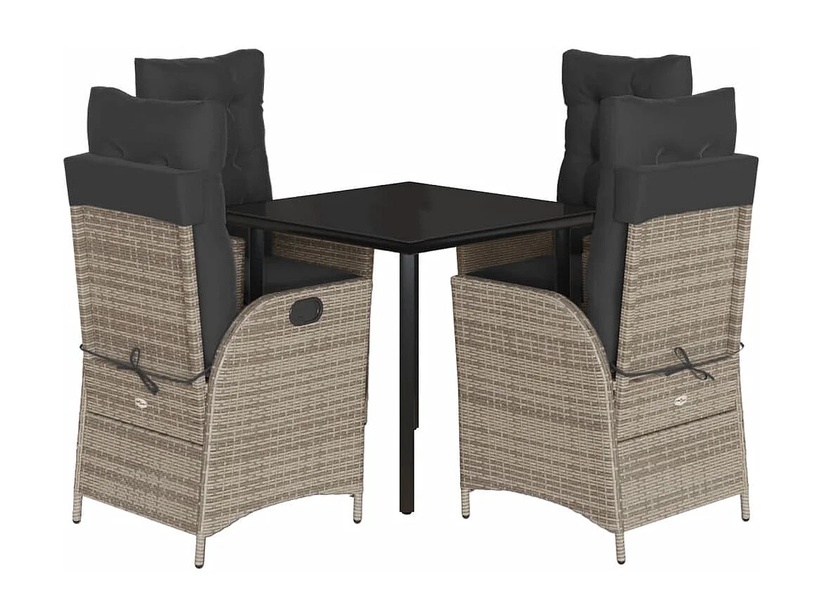 Eugenie  5-delige Tuinset met kussens poly rattan grijs