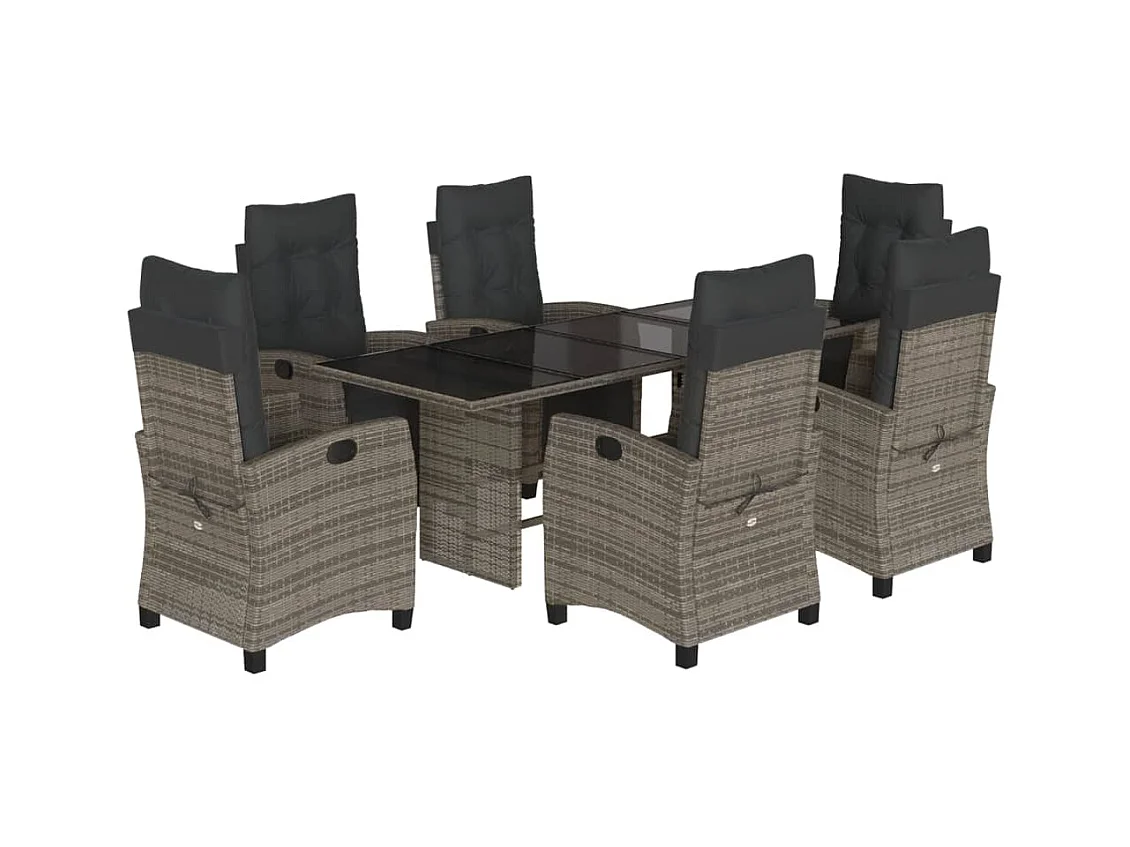 Igmar  Ensemble à manger de jardin et coussins 7 pcs gris rotin