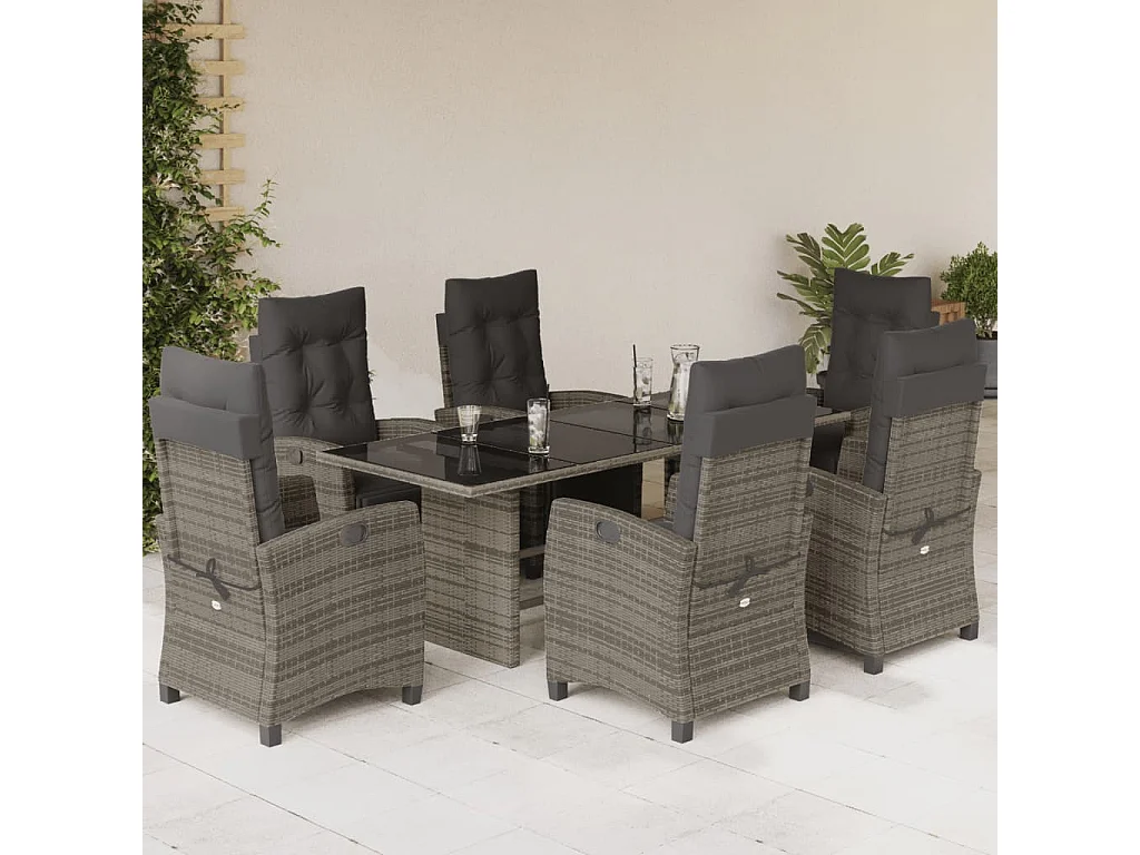 Igmar  Set comedor jardín 7 pzas y cojines ratán sintético gris