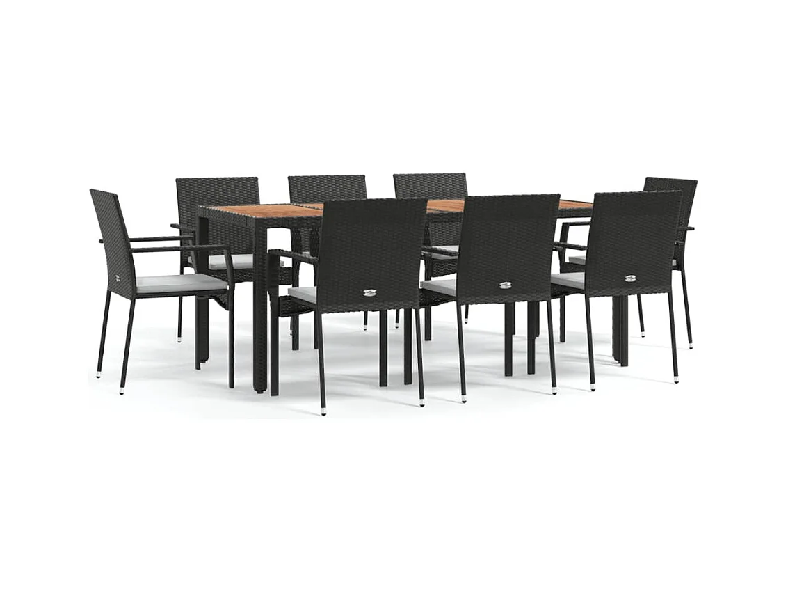 Tønder  Ensemble à manger jardin 9pcs et coussins noir résine tressée