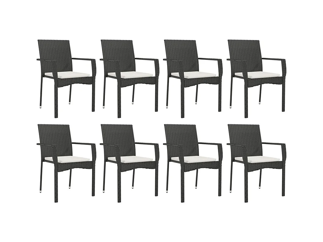 Tønder  Ensemble à manger jardin 9pcs et coussins noir résine tressée