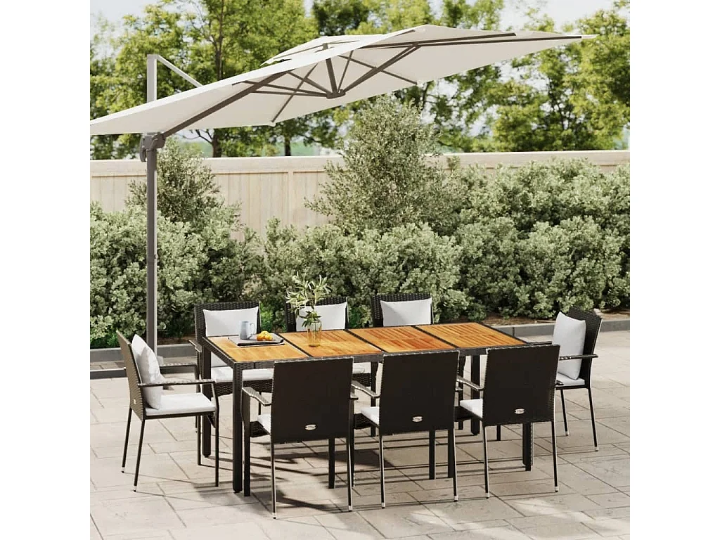 Tønder  Ensemble à manger jardin 9pcs et coussins noir résine tressée