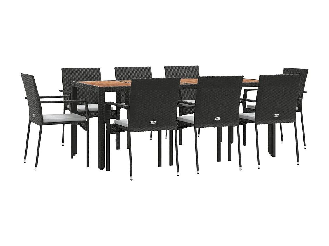 Tønder  Ensemble à manger jardin 9pcs et coussins noir résine tressée