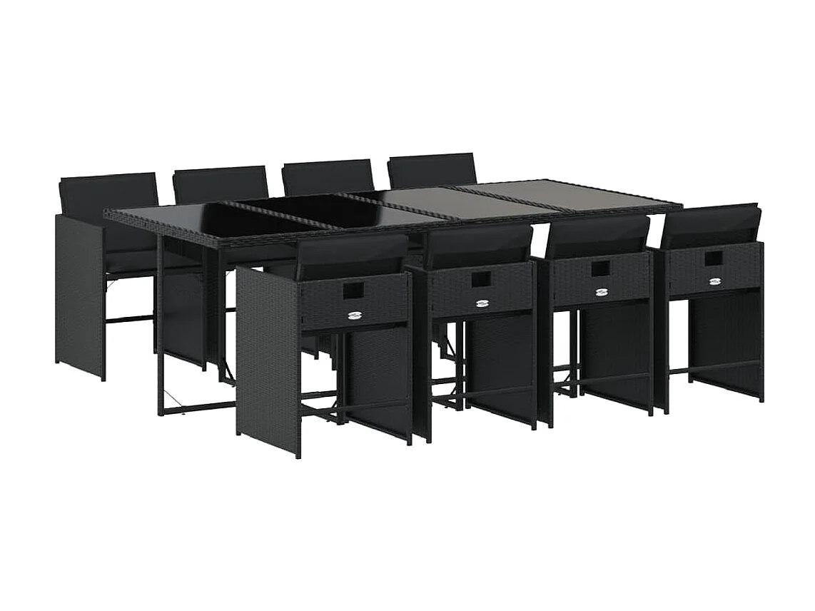 Zele  Set de comedor de jardín 9 pzas y cojines ratán sintético negro