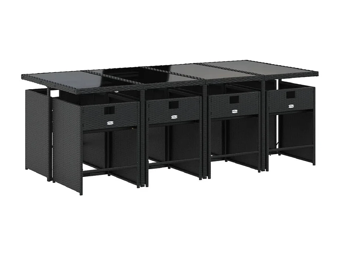 Zele  Set de comedor de jardín 9 pzas y cojines ratán sintético negro