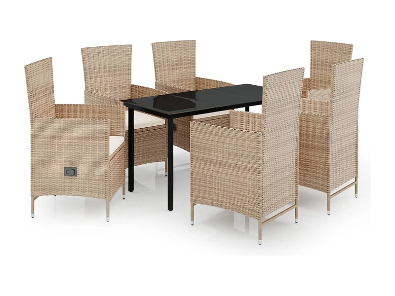 Serafino  Ensemble à manger de jardin avec coussins 7 pcs Beige