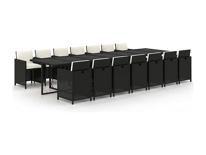 Browns Mills  Ensemble à manger de jardin coussins 15 pcs Résine tressée Noir