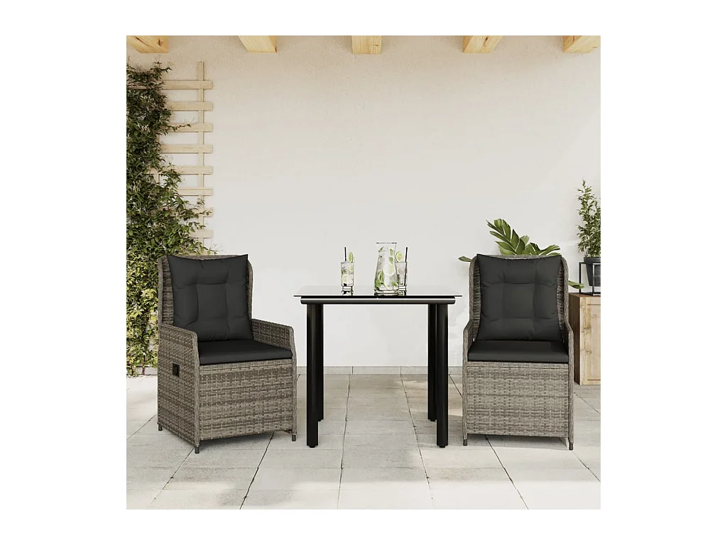 Prolenta Premium -  Ensemble à manger de jardin 3 pcs coussins gris résine tressée