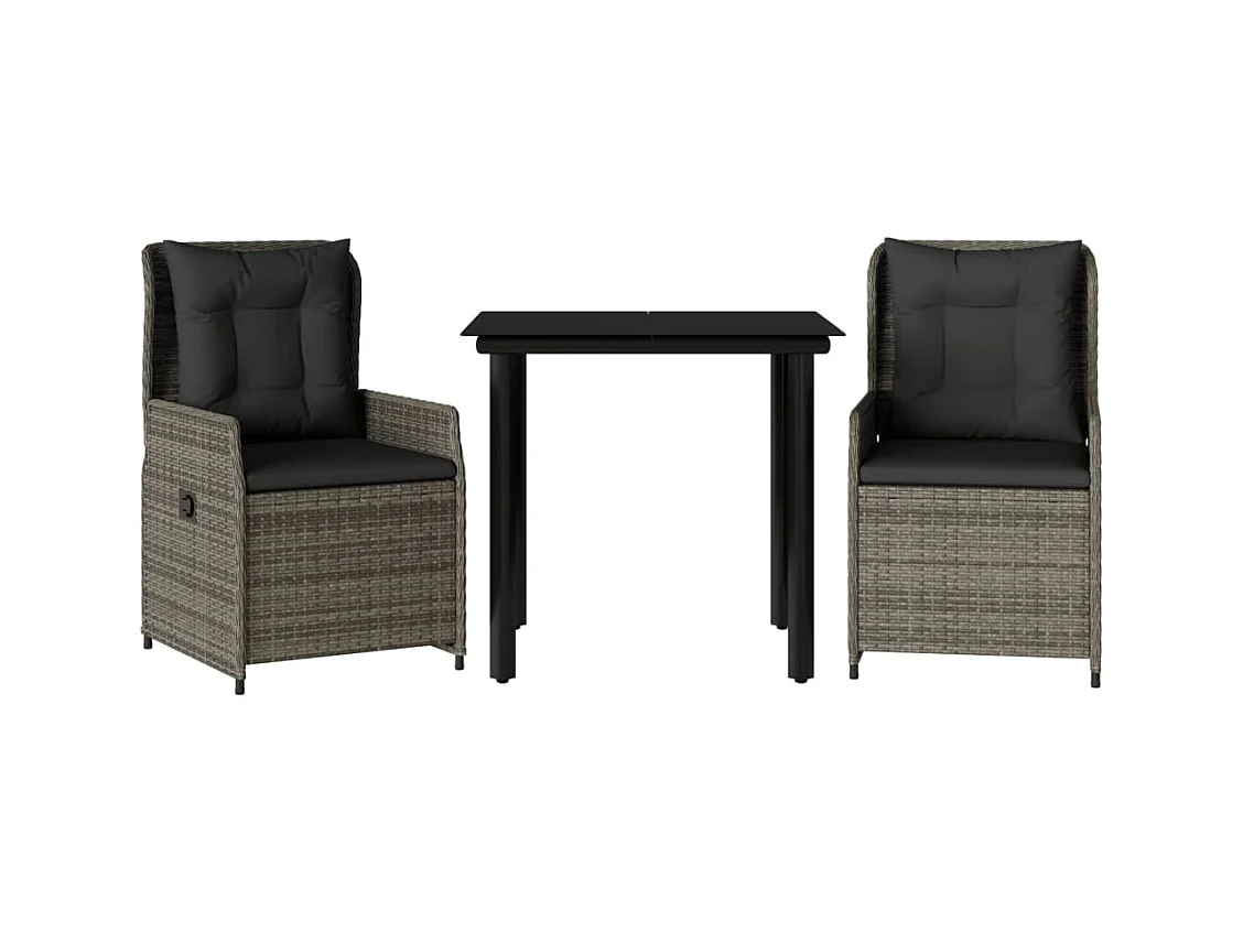 Prolenta Premium -  Ensemble à manger de jardin 3 pcs coussins gris résine tressée