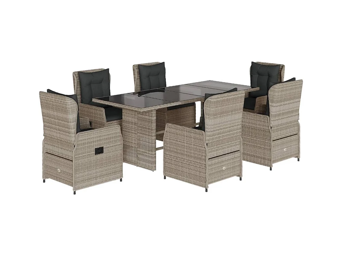 Zion  Ensemble à manger de jardin et coussins 7 pcs gris clair rotin