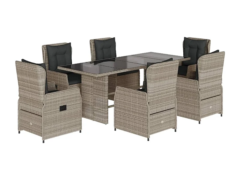 Zion  Ensemble à manger de jardin et coussins 7 pcs gris clair rotin