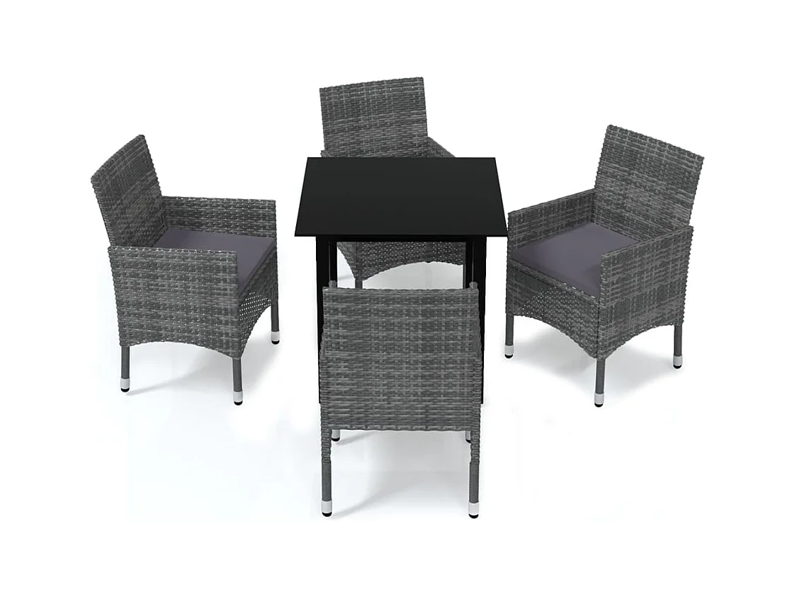 Wausau  Ensemble à manger de jardin coussins 5pcs Résine tressée Gris