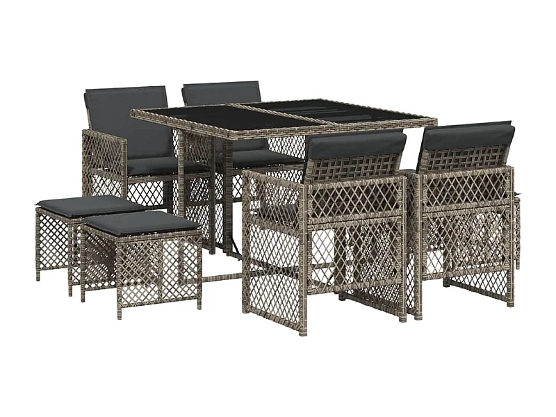 Lubbeek  9-delige Tuinset met kussens poly rattan grijs