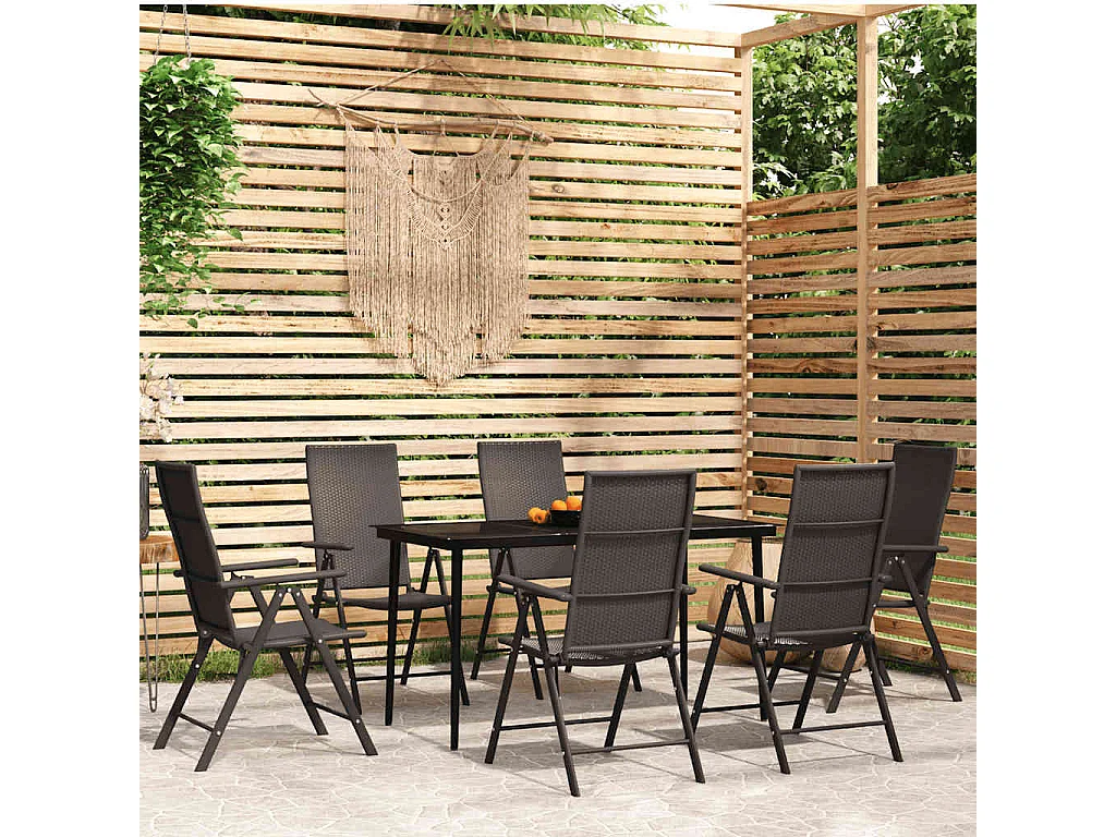 Jarlik  Ensemble à manger de jardin 7 pcs Noir