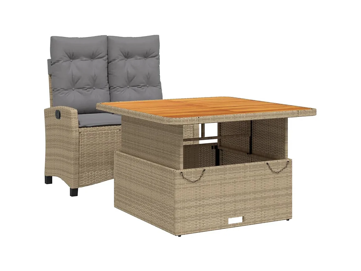 Necati  Ensemble à manger de jardin et coussins 2 pcs beige poly rotin