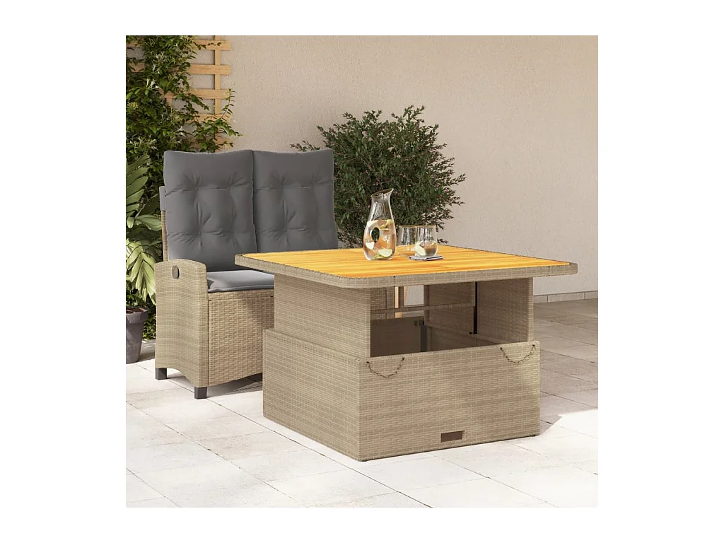 Necati  Ensemble à manger de jardin et coussins 2 pcs beige poly rotin