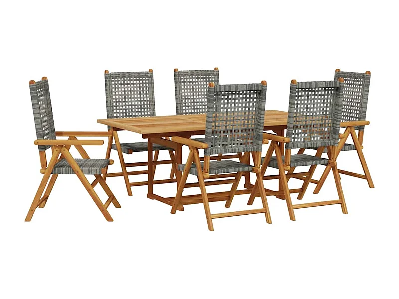 Grilda  Ensemble à manger de jardin 7 pcs gris rotin et bois massif