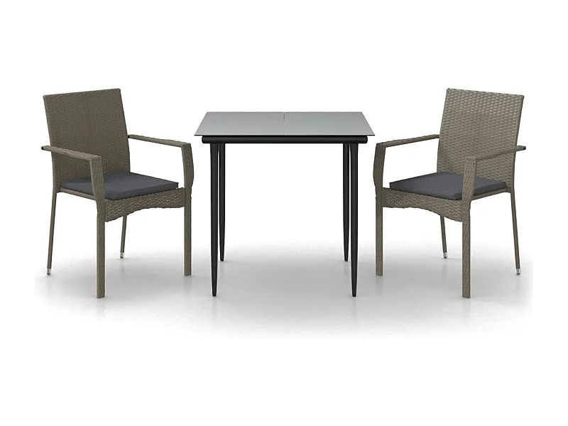 Albert  Ensemble à manger jardin 3pcs avec coussins noir et gris