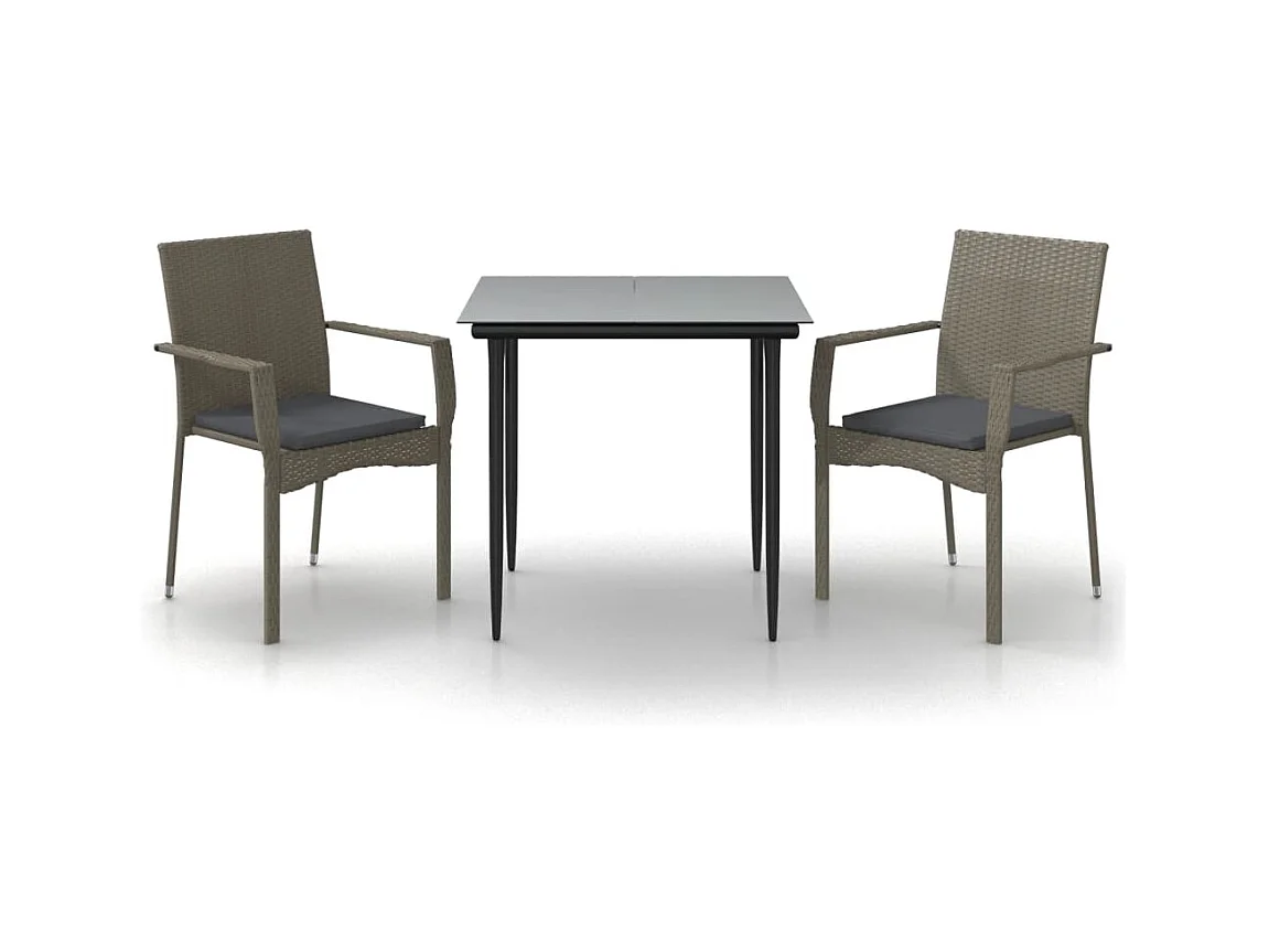 Albert  Ensemble à manger jardin 3pcs avec coussins noir et gris