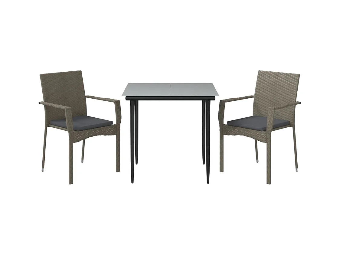 Albert  Ensemble à manger jardin 3pcs avec coussins noir et gris