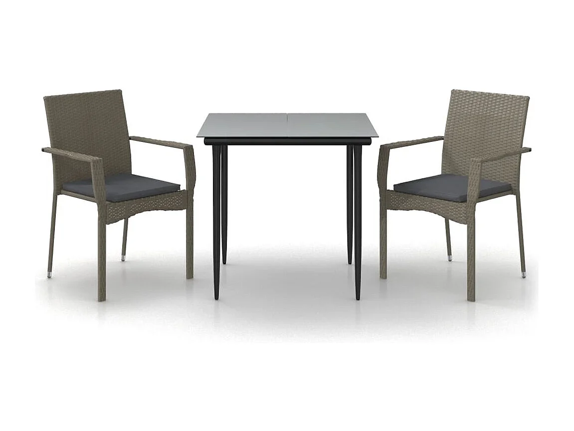 Albert  3-delige Tuinset met kussens poly rattan zwart en grijs