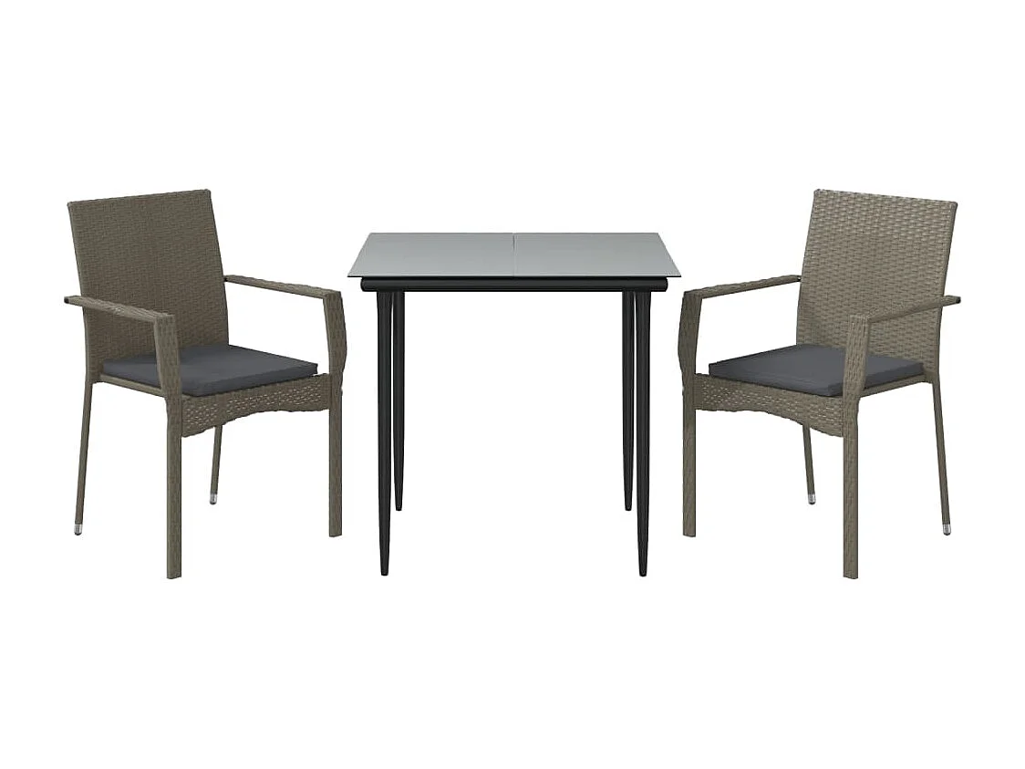 Albert  3-delige Tuinset met kussens poly rattan zwart en grijs