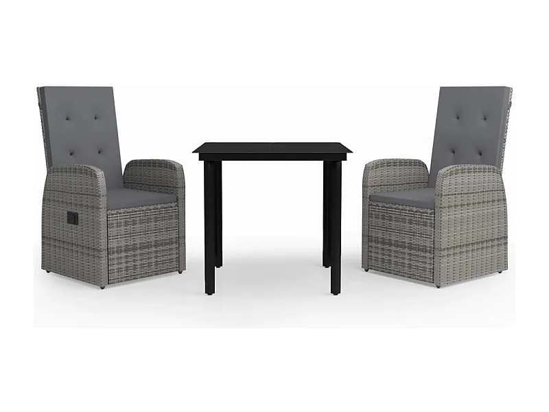 Batur  Ensemble à manger de jardin avec coussins 3 pcs Gris