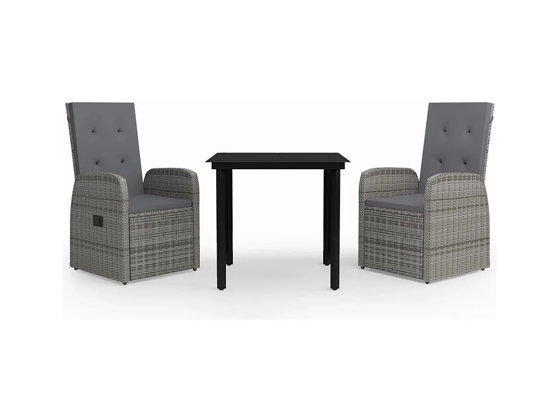 Batur  Ensemble à manger de jardin avec coussins 3 pcs Gris