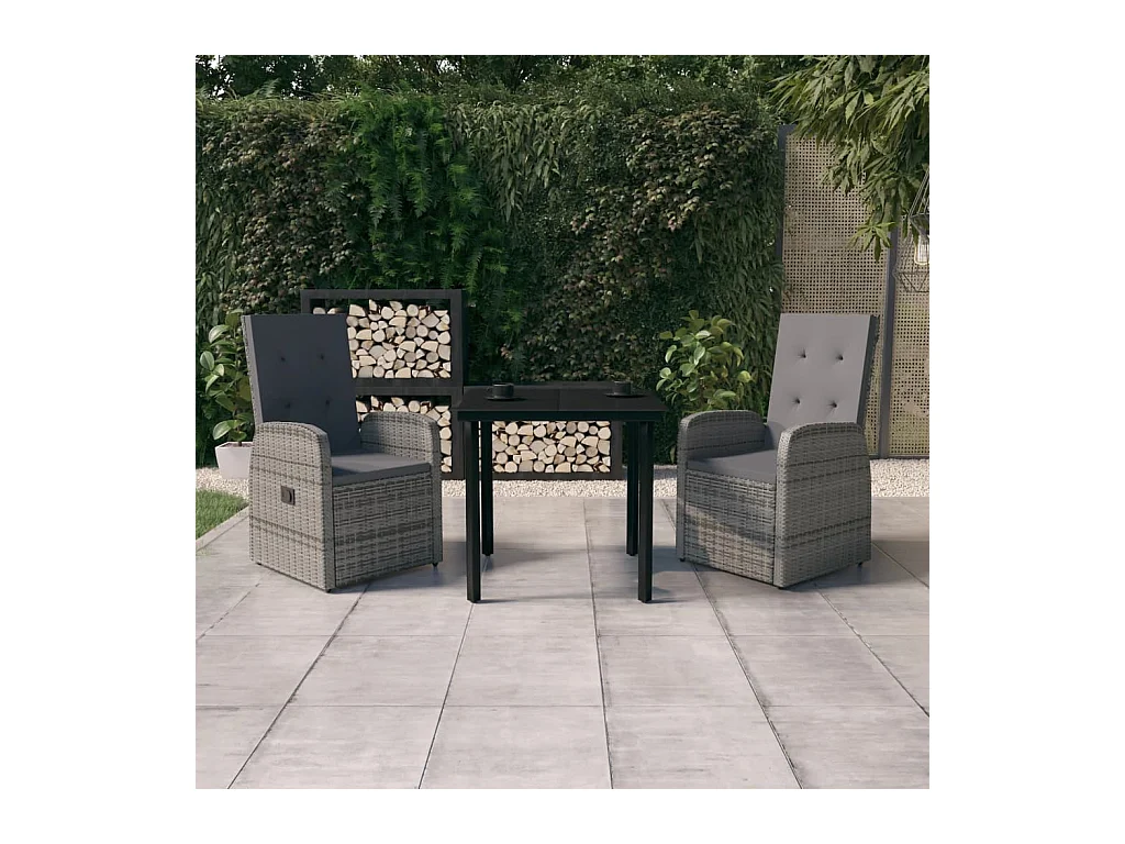 Batur  Ensemble à manger de jardin avec coussins 3 pcs Gris