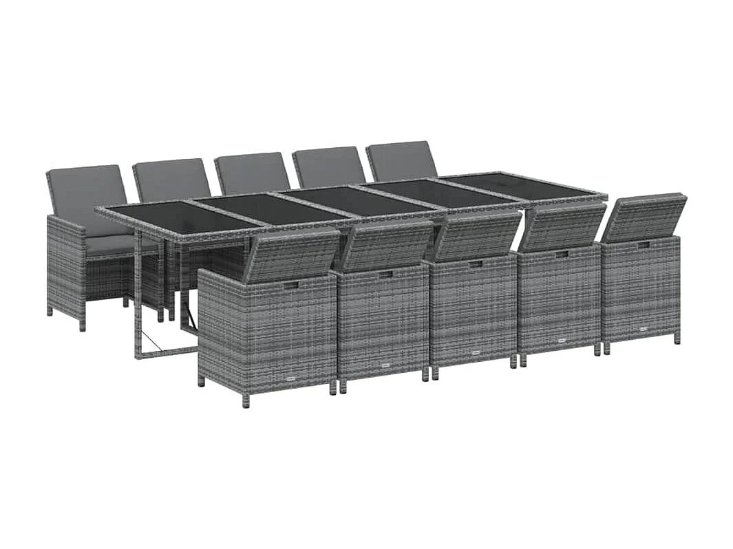 Niek  Ensemble à manger de jardin coussins 11 pcs Résine tressée Gris