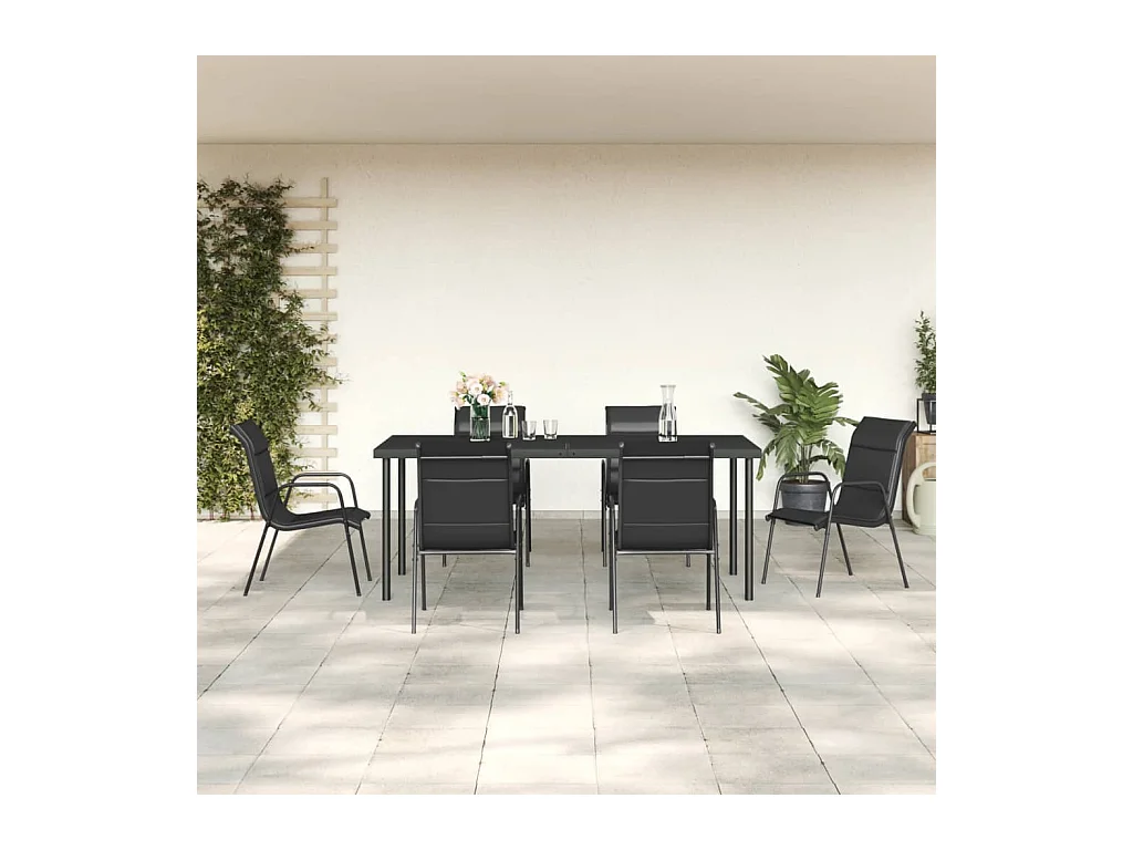 Ellensburg  Ensemble à manger de jardin 7 pcs noir textilène et acier
