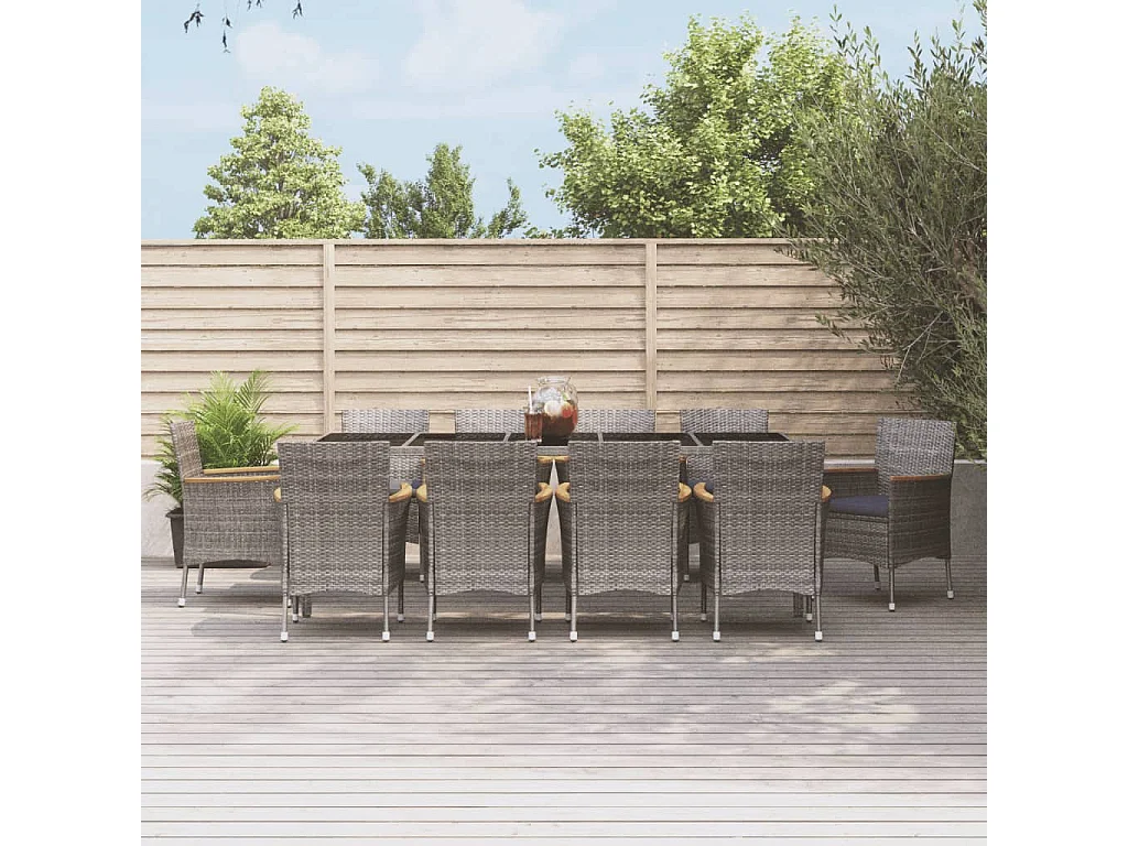 Garden Furniture -  Ensemble à manger de jardin 11pcs avec coussins gris poly rotin