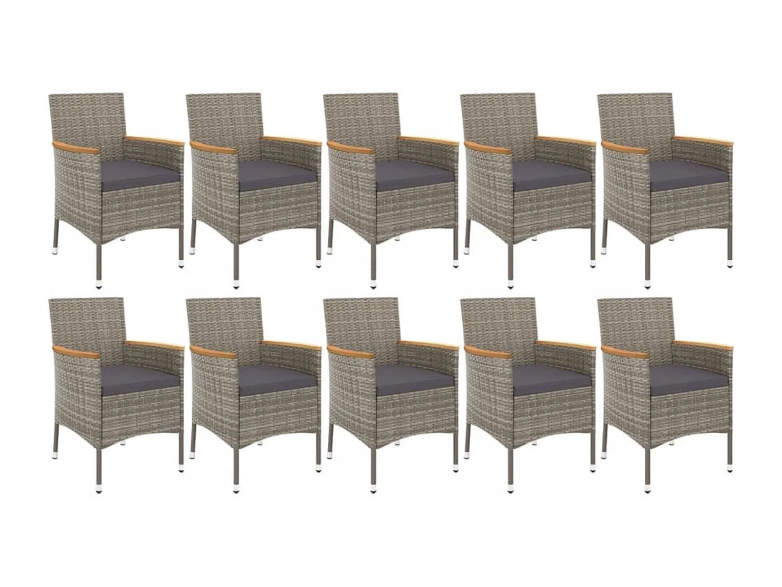 Garden Furniture -  Ensemble à manger de jardin 11pcs avec coussins gris poly rotin