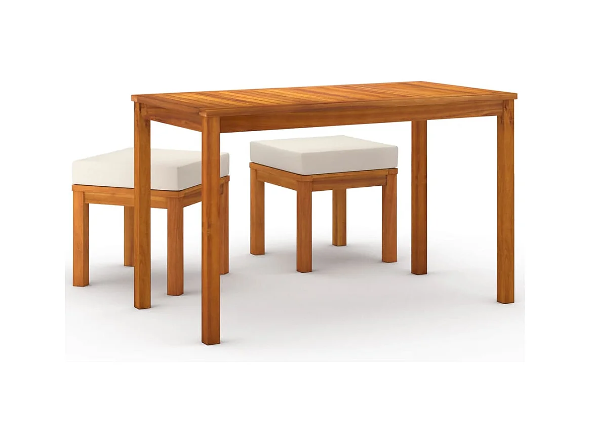 Kaustinen  Ensemble à manger de jardin 3 pcs et coussins Acacia solide