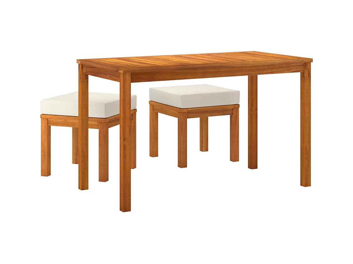 Kaustinen  Ensemble à manger de jardin 3 pcs et coussins Acacia solide