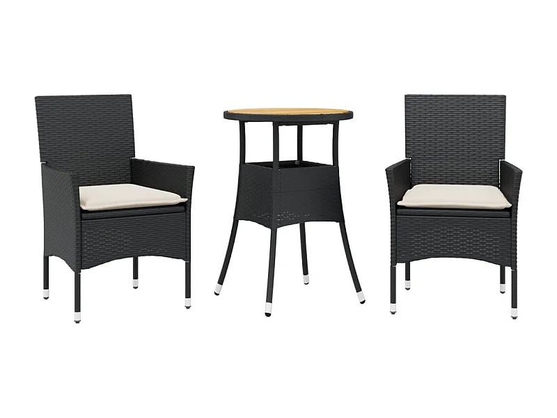 Grimkell  Ensemble à manger de jardin et coussins 3 pcs noir rotin acacia