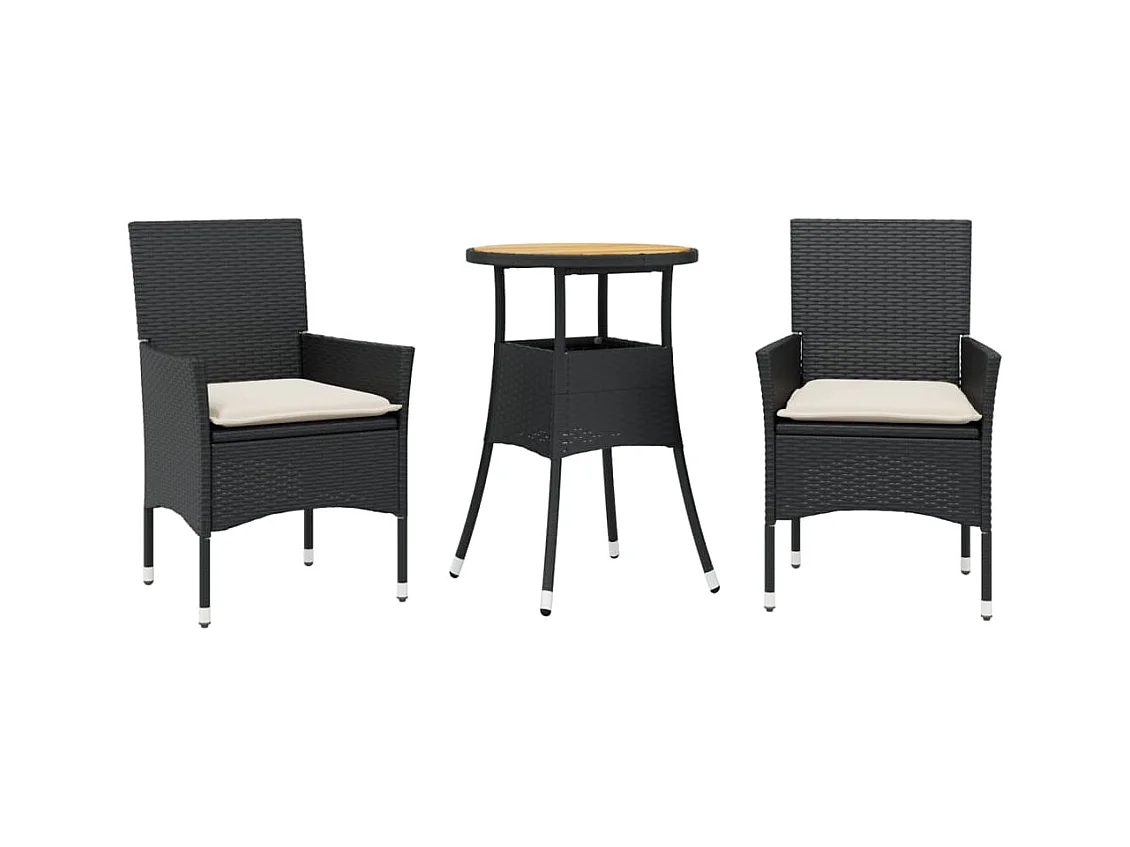 Grimkell  3-delige Tuinset met kussens poly rattan en acaciahout zwart