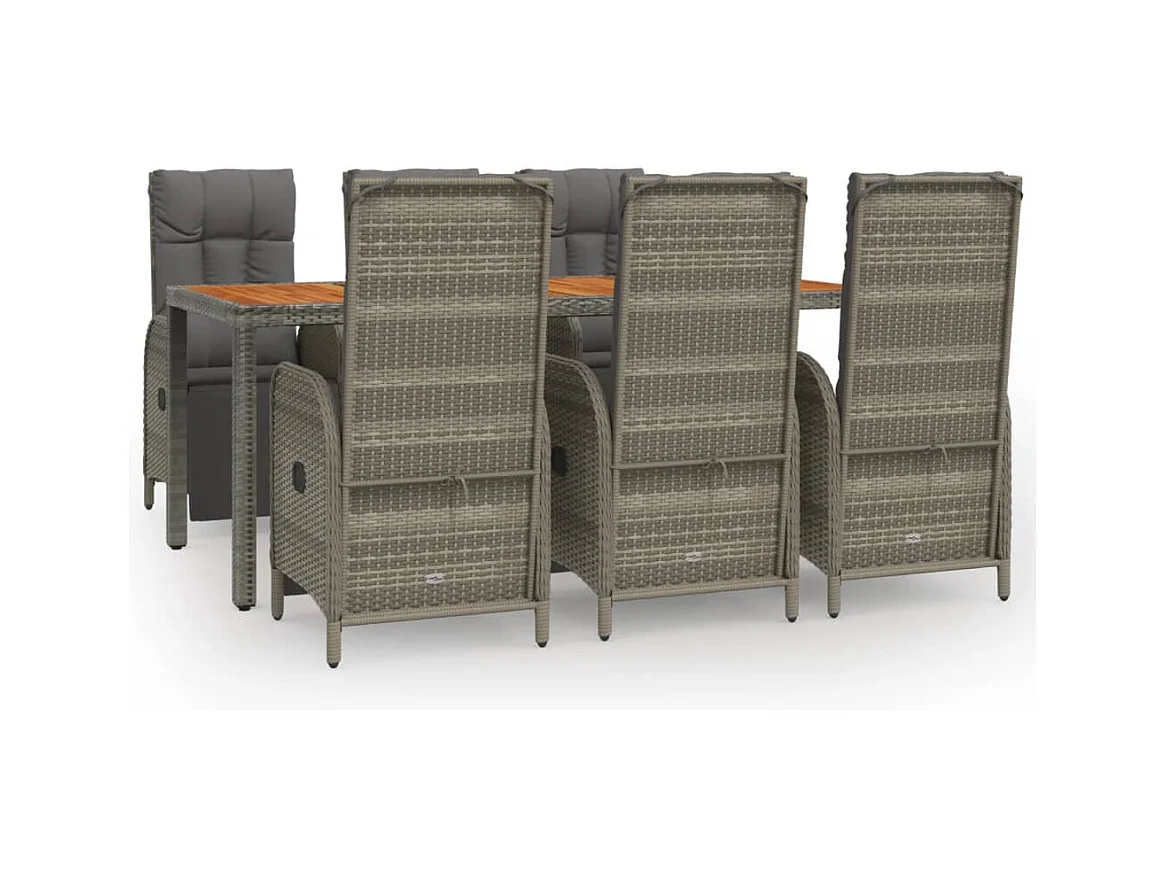 Addison  Ensemble à manger jardin et coussins 7 pcs gris rotin