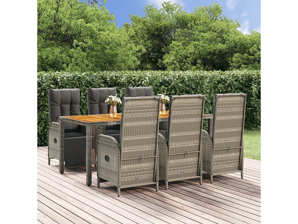 Addison  Ensemble à manger jardin et coussins 7 pcs gris rotin