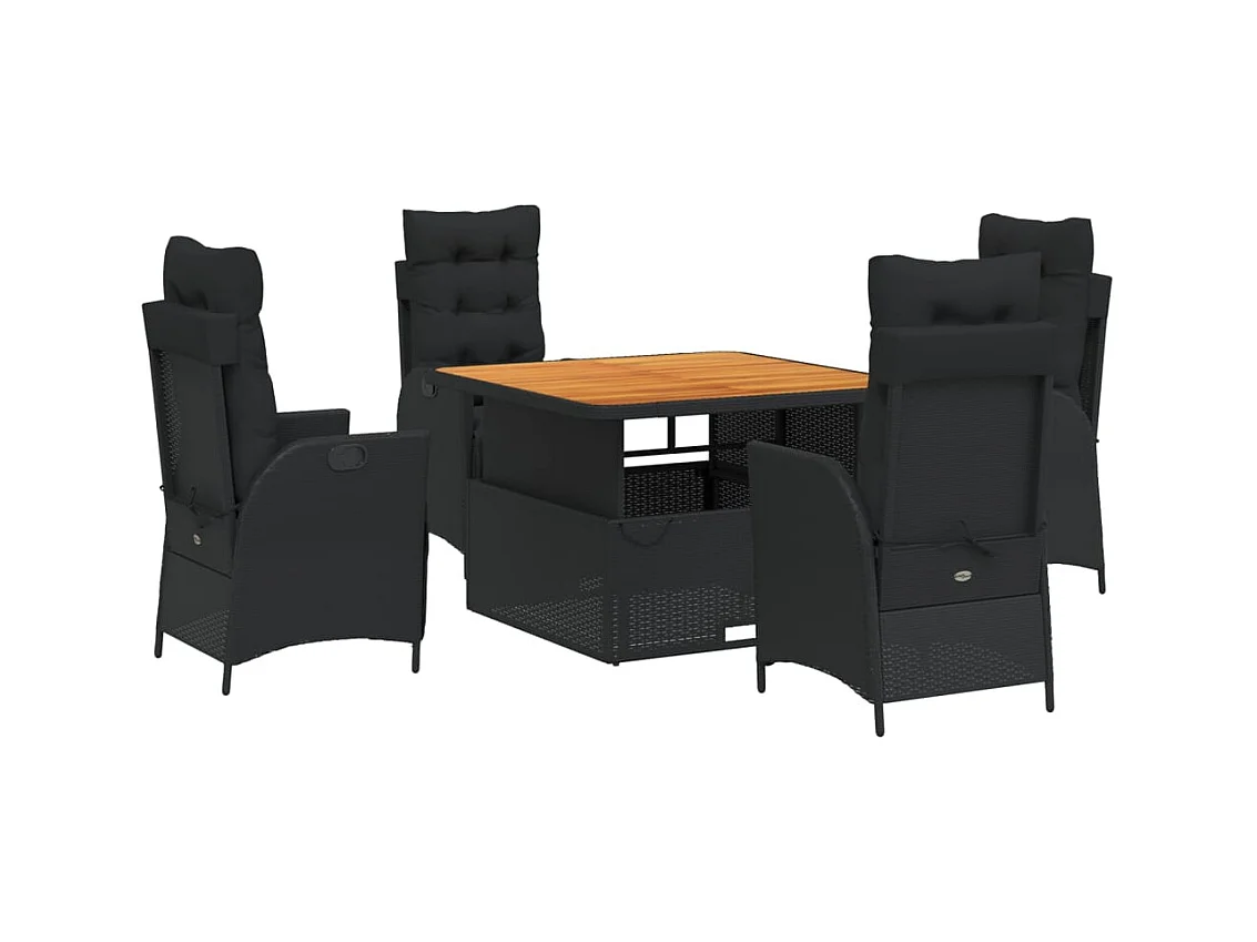 Sandviken  Ensemble à manger de jardin coussins 5pcs Noir Résine tressée