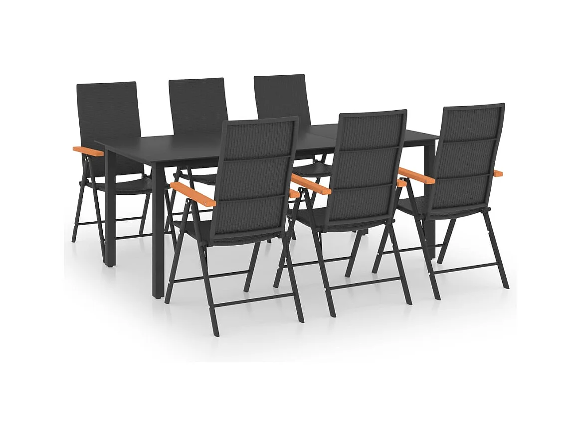 Volny  Ensemble à manger de jardin 7 pcs noir et marron