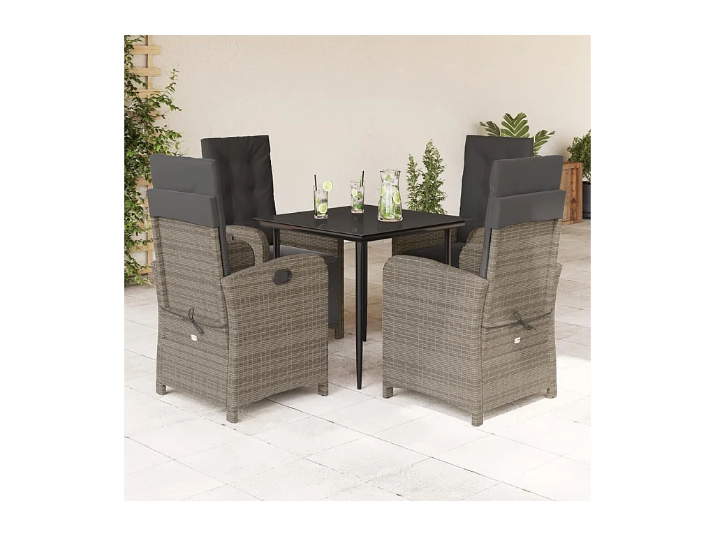 Caltanissetta  Ensemble à manger de jardin 5 pcs coussins gris résine tressée