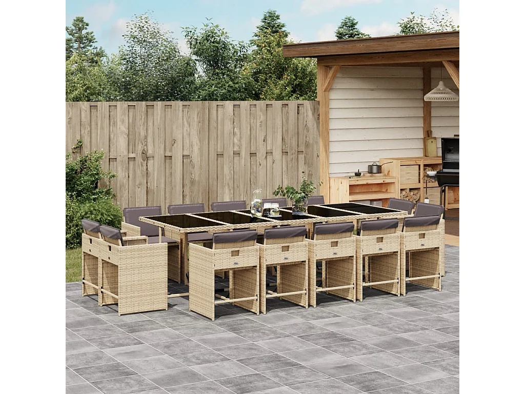 An Daingean  Ensemble à manger de jardin et coussins 15 pcs mélange beige