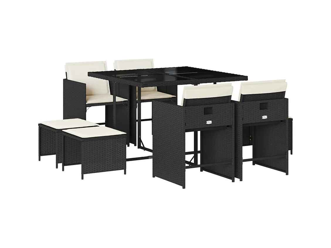 Enfield  Set de comedor de jardín 9 pzas y cojines ratán sintético negro